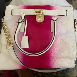 White and Fuschia Michael Kors East/West Handbag